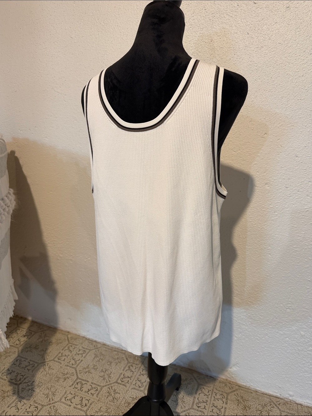 COS Men’s Cream Ribbed Tank with Black Trim